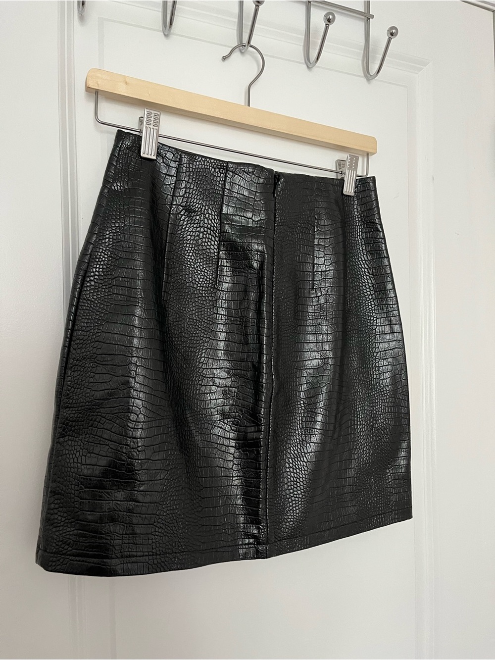 TOPSHOP Black Faux Croc Leather Mini Skirt